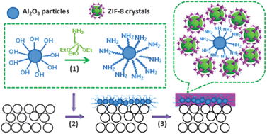 Graphical abstract: Deposition of chemically modified α-Al2O3 particles for high performance ZIF-8 membrane on a macroporous tube