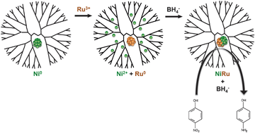 Graphical abstract: Preparation and catalytic evaluation of ruthenium–nickel dendrimer encapsulated nanoparticles via intradendrimer redox displacement of nickel nanoparticles