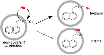 Graphical abstract: A self-assembled cage as a non-covalent protective group: regioselectivity control in the nucleophilic substitution of aryl-substituted allylic chlorides