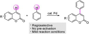 Graphical abstract: Regioselective palladium-catalyzed direct cross-coupling of coumarins with simple arenes