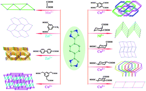 Graphical abstract: Construction of coordination frameworks based on 4-imidazolyl tecton 1,4-di(1H-imidazol-4-yl)benzene and varied carboxylic acids