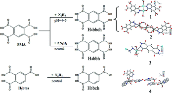 Graphical abstract: A series of coordination polymers constructed from in situ amidation ligands: syntheses, structures and luminescent properties
