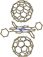 Graphical abstract: Coordination of fullerene C60 and benzonitrile to iron(ii) tetraphenylporphyrin in the FeIITPP·C60·(C6H4Cl2)2·(C6H14)0.5 and FeIITPP·(C6H5CN)2 complexes