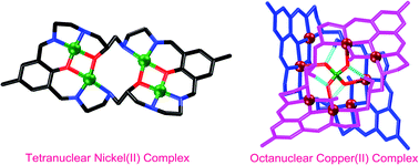 Graphical abstract: Mono-, Tetra- and octanuclear transition metal complexes of in situ generated schiff base ligands containing up to 12 coordinating atoms: syntheses, structures and magnetism