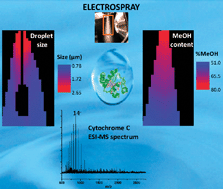 Graphical abstract: Profiling an electrospray plume by laser-induced fluorescence and Fraunhofer diffraction combined to mass spectrometry: influence of size and composition of droplets on charge-state distributions of electrosprayed proteins