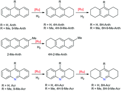 Graphical abstract: Catalyzed hydrogenation of condensed three-ring arenes and their N-heteroaromatic analogues by a bis(dihydrogen) ruthenium complex