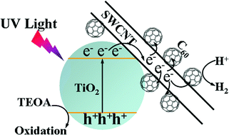 Graphical abstract: Synthesis of C60-decorated SWCNTs (C60-d-CNTs) and its TiO2-based nanocomposite with enhanced photocatalytic activity for hydrogen production