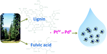 Graphical abstract: One-pot synthesis of lignin-stabilised platinum and palladium nanoparticles and their catalytic behaviour in oxidation and reduction reactions