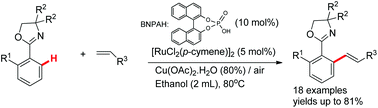 Graphical abstract: Ruthenium(ii) catalysed synthesis of unsaturated oxazolines via arene C–H bond alkenylation