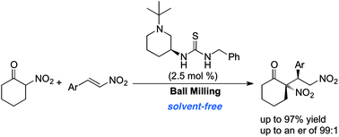Graphical abstract: Organocatalytic solvent-free hydrogen bonding-mediated asymmetric Michael additions under ball milling conditions
