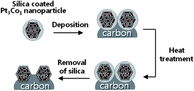 Graphical abstract: Preparation of carbon-supported nanosegregated Pt alloy catalysts for the oxygen reduction reaction using a silica encapsulation process to inhibit the sintering effect during heat treatment