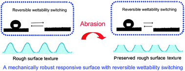 Graphical abstract: A facile route to mechanically durable responsive surfaces with reversible wettability switching