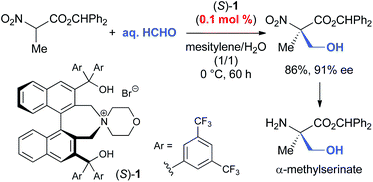 Graphical abstract: The direct catalytic asymmetric aldol reaction of α-substituted nitroacetates with aqueous formaldehyde under base-free neutral phase-transfer conditions