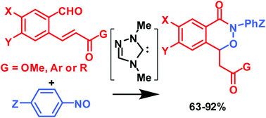 Graphical abstract: N-Heterocyclic carbene-catalyzed cascade annulation reaction of o-vinylarylaldehydes with nitrosoarenes: one-step assembly of functionalized 2,3-benzoxazin-4-ones