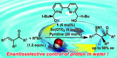 Graphical abstract: Chiral-Sc catalyzed asymmetric Michael addition/protonation of thiols with enones in water