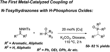 Graphical abstract: A novel copper-catalyzed reductive coupling of N-tosylhydrazones with H-phosphorus oxides