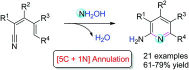 Graphical abstract: [5C + 1N] Annulation of 2,4-pentadienenitriles with hydroxylamine: a synthetic route to multi-substituted 2-aminopyridines