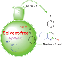 Graphical abstract: One-pot solvent-free synthesis of quinolines by C–H activation/C–C Bond formation catalyzed by recyclable iron(iii) triflate