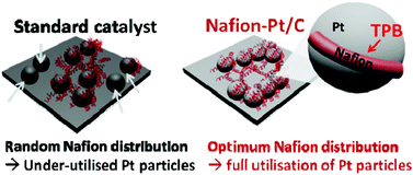 Graphical abstract: Nafion®-stabilised Pt/C electrocatalysts with efficient catalyst layer ionomer distribution for proton exchange membrane fuel cells