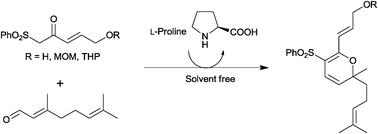 Graphical abstract: Solvent free l-proline-catalysed domino Knoevenagel/6π-electrocyclization for the synthesis of highly functionalised 2H-pyrans