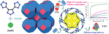 Graphical abstract: N-rich zeolite-like metal–organic framework with sodalite topology: high CO2 uptake, selective gas adsorption and efficient drug delivery