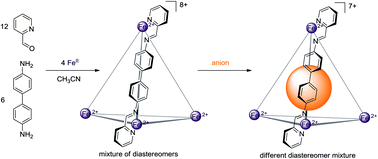 Graphical abstract: A stimuli responsive system of self-assembled anion-binding Fe4L68+ cages