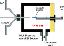 Graphical abstract: High pressure nanoelectrospray ionization mass spectrometry for analysis of aqueous solutions
