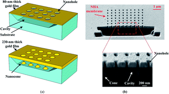 Graphical abstract: Surface plasmon resonance sensing properties of a 3D nanostructure consisting of aligned nanohole and nanocone arrays