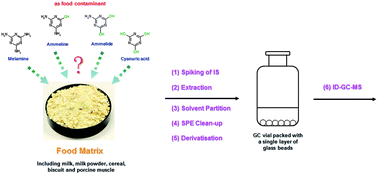 Graphical abstract: A single analytical procedure for the simultaneous and confirmatory determination of melamine and related compounds in various food matrices by isotope dilution gas chromatography-mass spectrometry (ID-GC-MS)