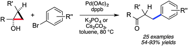 Graphical abstract: Palladium-catalyzed cross-coupling of cyclopropanol-derived ketone homoenolates with aryl bromides