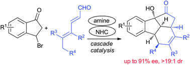Graphical abstract: Amine–N-heterocyclic carbene cascade catalysis for the asymmetric synthesis of fused indane derivatives with multiple chiral centres