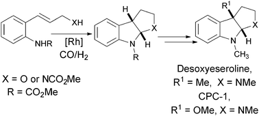 Graphical abstract: Domino Rh-catalyzed hydroformylation–double cyclization of o-amino cinnamyl derivatives: applications to the formal total syntheses of physostigmine and physovenine