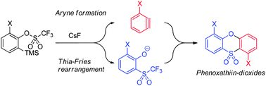 Graphical abstract: Tandem thia-Fries rearrangement – cyclisation of 2-(trimethylsilyl)phenyl trifluoromethanesulfonate benzyne precursors
