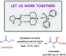 Graphical abstract: Highly enantioselective synthesis of α-azido-β-hydroxy methyl ketones catalyzed by a cooperative proline–guanidinium salt system