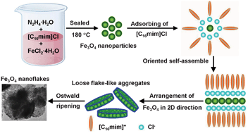 Graphical abstract: Ionic liquid-assisted solvothermal synthesis of oriented self-assembled Fe3O4 nanoparticles into monodisperse nanoflakes