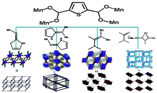 Graphical abstract: Solvent controlled assembly of four Mn(ii)-2,5-thiophenedicarboxylate frameworks with rod-packing architectures and magnetic properties