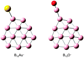 Graphical abstract: Photoelectron spectroscopy of aromatic compound clusters of the B12 all-boron benzene: B12Au− and B12(BO)−