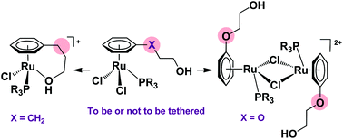 Graphical abstract: Functionalized arene–ruthenium(ii) complexes: dangling vs. tethering side chain