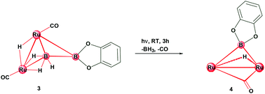 Graphical abstract: A fine tuning of metallaborane to bridged-boryl complex, [(Cp*Ru)2(μ-H)(μ-CO)(μ-Bcat)] (cat = 1,2-O2C6H4; Cp* = η5-C5Me5)