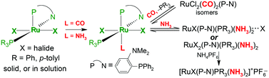Graphical abstract: Binding of CO and NH3 at a five-coordinate Ru(ii) centre in the solid state and in solution