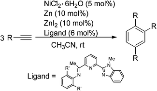 Graphical abstract: Cyclotrimerization of terminal alkynes catalyzed by the system of NiCl2/Zn and (benzimidazolyl)-6-(1-(arylimino)ethyl)pyridines