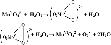 Graphical abstract: The “Fenton like” reaction of MoO43− involves two H2O2 molecules