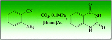Graphical abstract: Efficient synthesis of quinazoline-2,4(1H,3H)-diones from CO2 using ionic liquids as a dual solvent–catalyst at atmospheric pressure