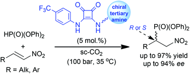 Graphical abstract: Stereodivergent Michael addition of diphenylphosphite to α-nitroalkenes in the presence of squaramide-derived tertiary amines: an enantioselective organocatalytic reaction in supercritical carbon dioxide