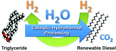 Graphical abstract: Hydrothermal catalytic processing of saturated and unsaturated fatty acids to hydrocarbons with glycerol for in situ hydrogen production