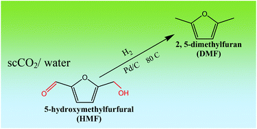 Graphical abstract: Hydrogenation of 5-hydroxymethylfurfural in supercritical carbon dioxide–water: a tunable approach to dimethylfuran selectivity