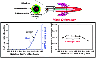 Graphical abstract: Gold-nanoparticle coated La, Tb-encoded PS beads and their application in investigating the performance of the inductively coupled plasma of a mass cytometer