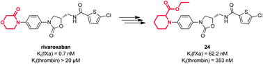 Graphical abstract: Transformation of a selective factor Xa inhibitor rivaroxaban into a dual factor Xa/thrombin inhibitor by modification of the morpholin-3-one moiety