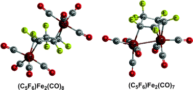 Graphical abstract: Binuclear hexafluorocyclopentadiene iron carbonyls: bis(dihapto) versus trihapto–monohapto bonding in iron–iron bonded structures