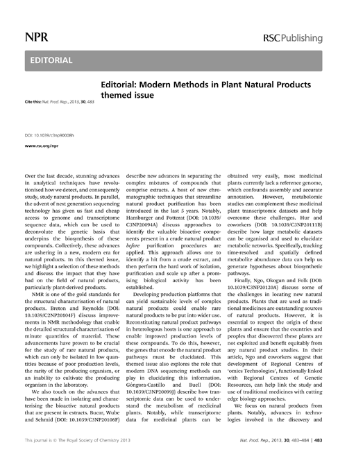 Editorial: Modern Methods in Plant Natural Products themed issue